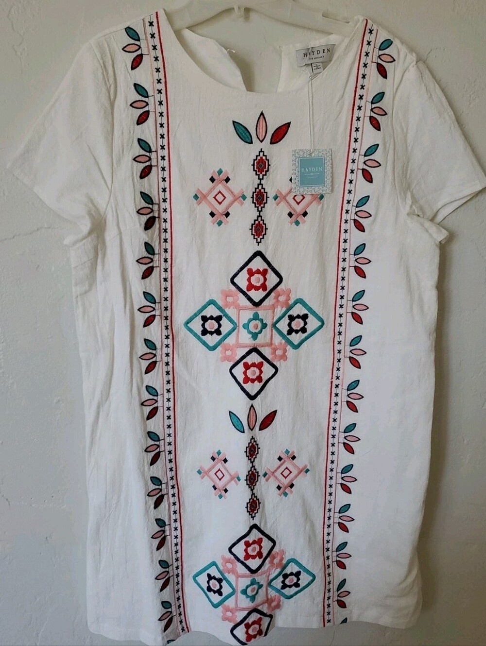 Hayden White Embroidered Tunic with Teal & Coral Accents